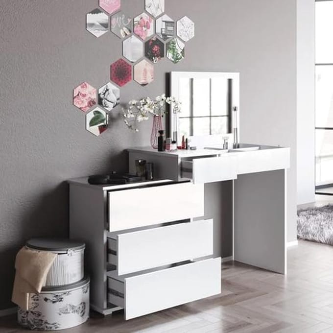 Moderne witte make-uptafel 117 cm met spiegel en opbergruimte