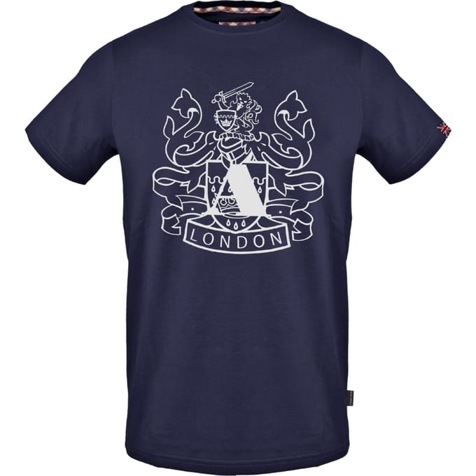 Aquascutum groot schild Aldis logo marineblauw T-shirt