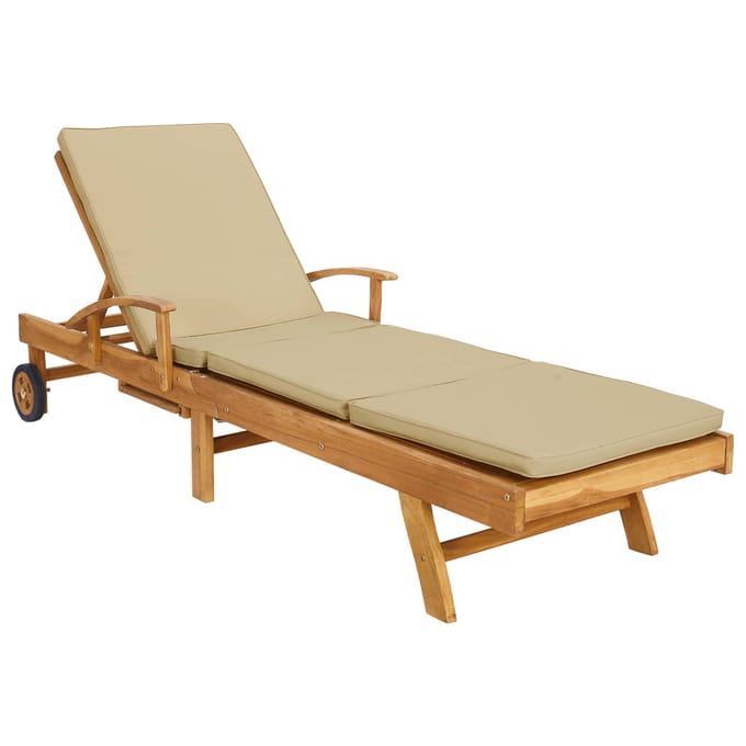 vidaXL - Ligstoel - met - kussen - 100% - Polyester - Solid-Teak