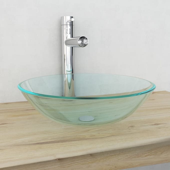 vidaXL - Wasbak - gehard - glas - 42 - cm - transparant