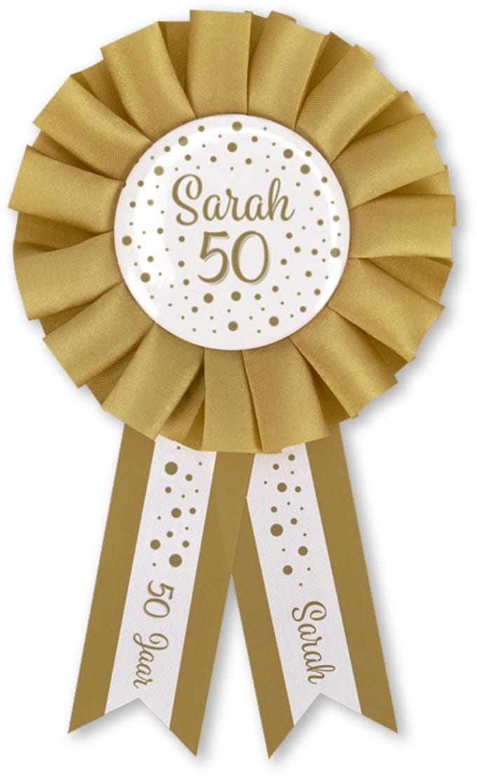 Q2P - Abraham Rozet - Verjaardag Versiering - Wit & Goud - Feest - Buttons - Rosette