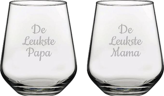 Gegraveerde Drinkglas 42,5cl De Leukste Mama-De Leukste Papa