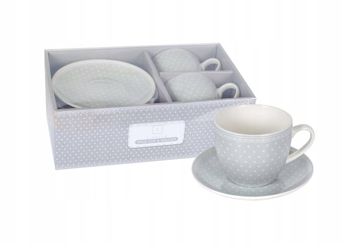 Grijze Mokken met Schotels, 250 ml, Set van 2, Cadeau