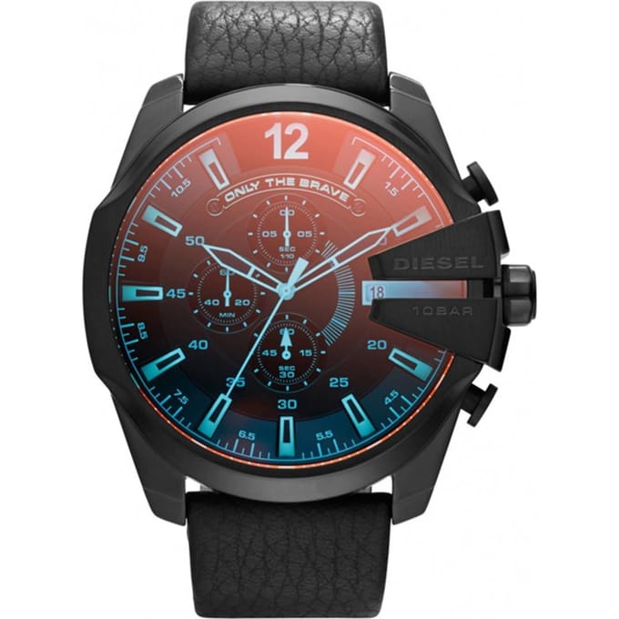 DIESEL Mega Chief XL Chronographs Leer Zwart Iriserend glas | DZ4323
