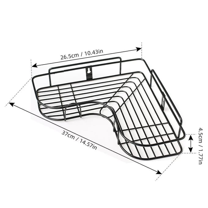 Étagère de panier de douche en fer d'angle Anti-balançoire avec 2 crochets, sans perçage, solide et sans trace rectangle noir