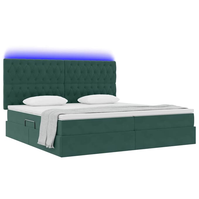 vidaXL - LED - opbergbed - met - matras - Donkergroen - 200 - x - 200 - cm - Fluweel