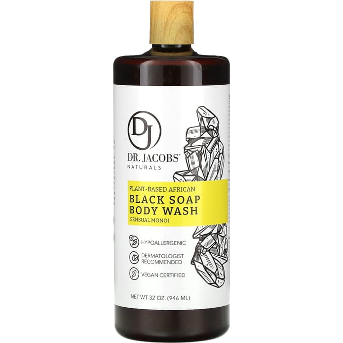 Dr. Jacobs Naturals, Gel douche au savon noir botanique africain, Monoï sensuel, 940 ml (946ml) black