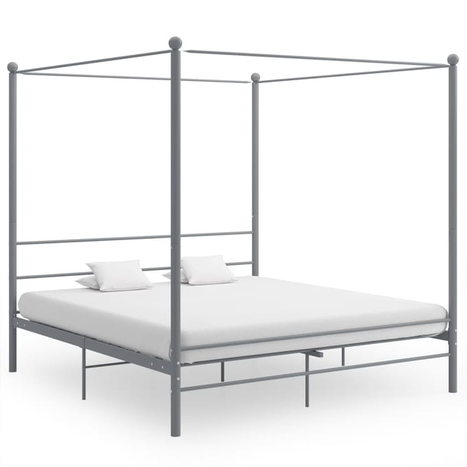 vidaXL - Hemelbedframe - metaal - grijs - 200x200 - cm