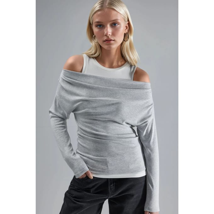 Zachte Touch Ronde Hals Lange Mouw Dubbele Laag Gebreide Blouse