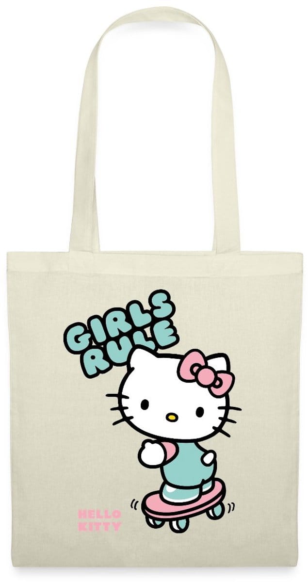 Hello Kitty Op Een Skateboard Met Girls Rules Tas Van Stof Schoudertas