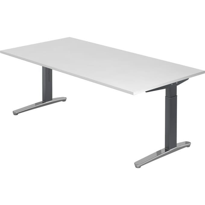 Bureautafel TOPAS LINE, handmatig in hoogte verstelbaar, B 2000 mm, wit/grafiet/aluminium gepolijst