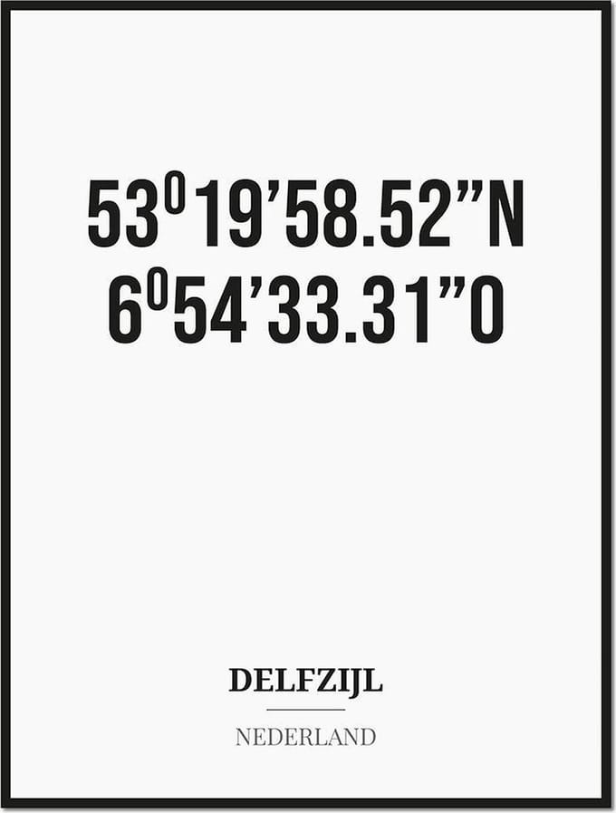 Poster/kaart DELFZIJL met coördinaten