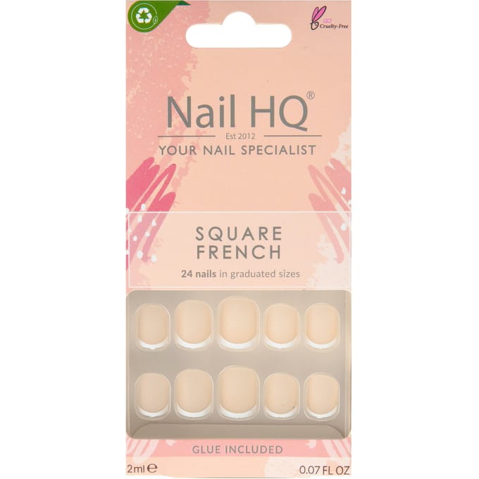Nail HQ Square French Nails 24 pcs + 2 ml