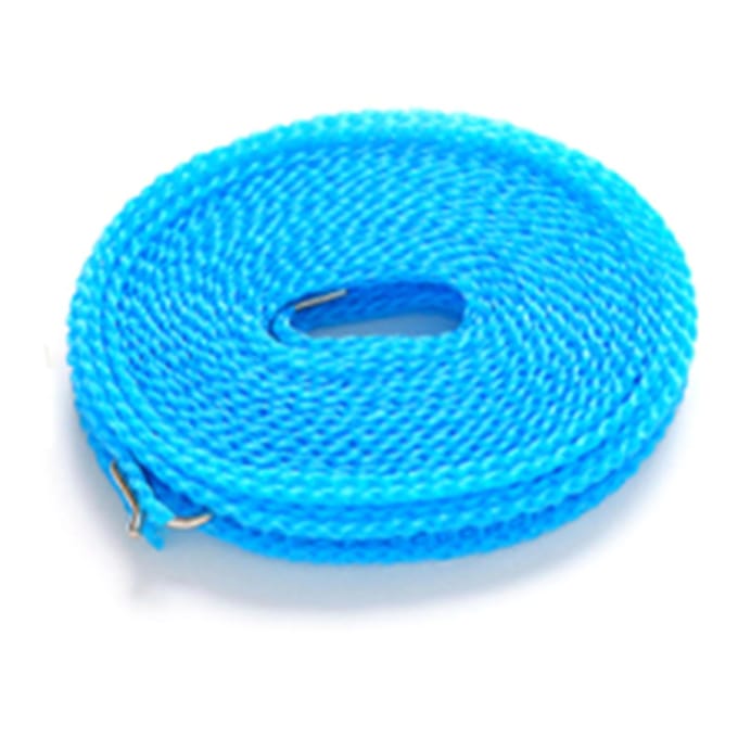 Corde à linge 8 mètres, coupe-vent, stable, en nylon, installation sans perforation, pour le linge bleu