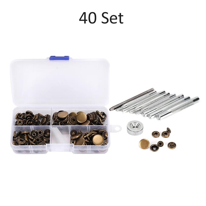 40 Jeu Bouton Pression Métal Fer Outil d'Installation Set Vêtements Cuir Jeans Accessoire Portable white