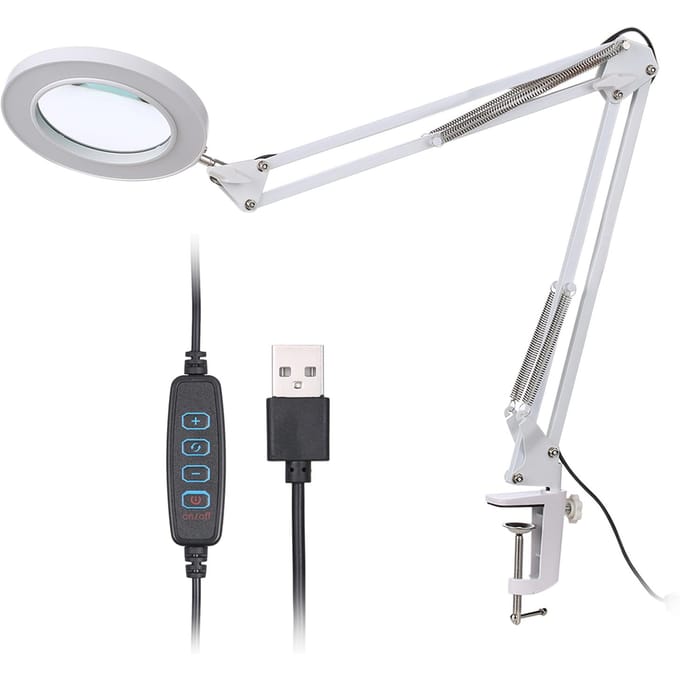 Loupe avec pince LED, grossissement 8X, 10 niveaux réglables blanc