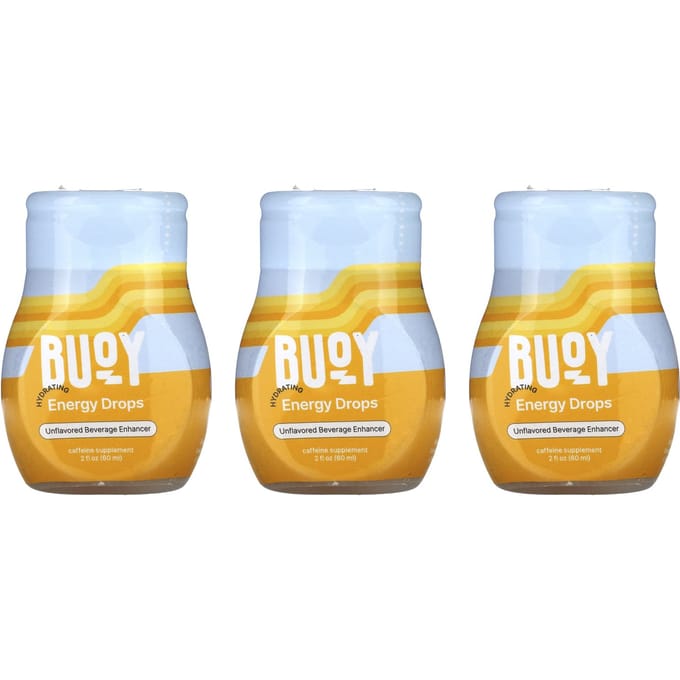 Buoy Hydration, Hydraterende Energie Druppels, Drankverbeteraar, Ongezoet, 3 Stuks, 2 fl oz (60 ml) Elk white