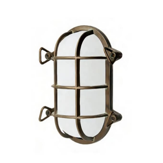 Moretti Luce Ovale scheepslamp Hook, antiek messing, opaal