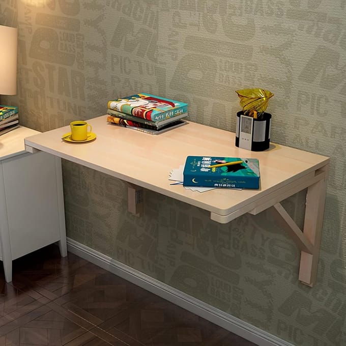 Opklapbare Wandtafel - Neerklapbaar Blad Bureau - Thuiswerken Keuken - Ruimtebesparend Ontwerp - 60x45cm - Naturel Hout