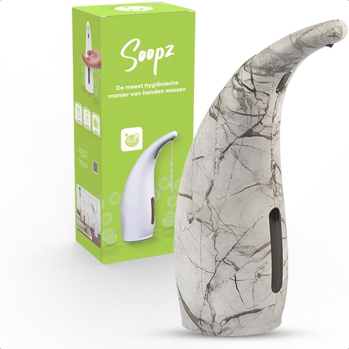 Soopz Automatische Zeepdispenser – Grijs Marmer – Marble Grey Classic – Zeeppompje met Bewegingssensor – Handzeep