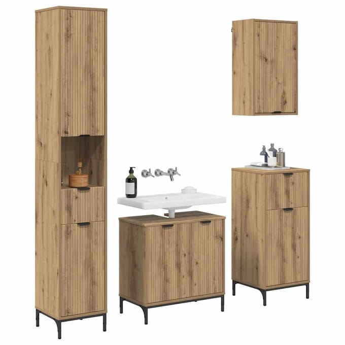 vidaXL - Badkamermeubel - Set - 4 - st - Artisan - Eiken - Samengesteld - hout, - metaal