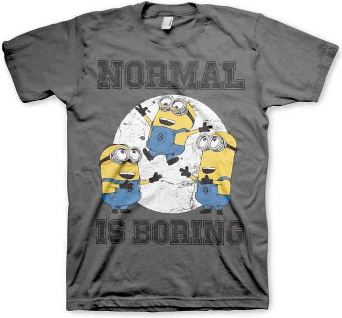 Minions Heren Tshirt -S- Normal Life Is Boring Grijs