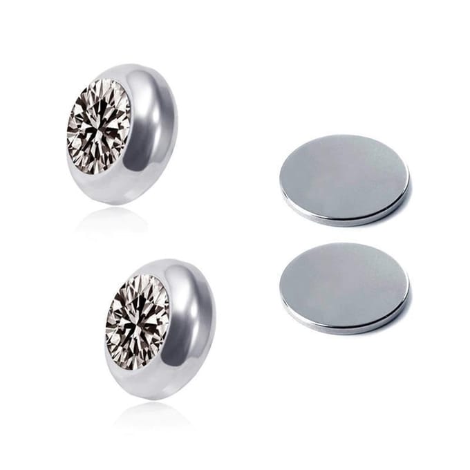 Fako Bijoux® - Oorbellen - Magneet - Magnetisch - RVS - 8mm - Kristal - Grijs