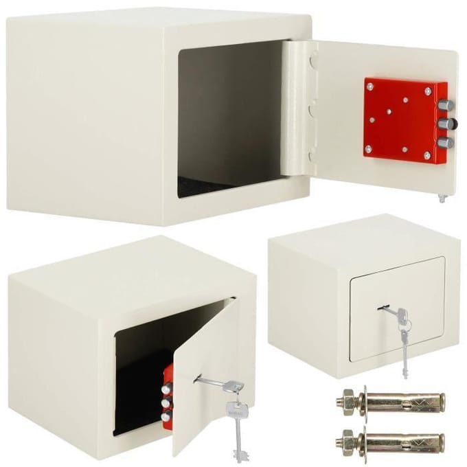Springos Kluis - Sleutelkluis - Kluisje met Sleutel - 23 x 17 x 17 cm - Beige