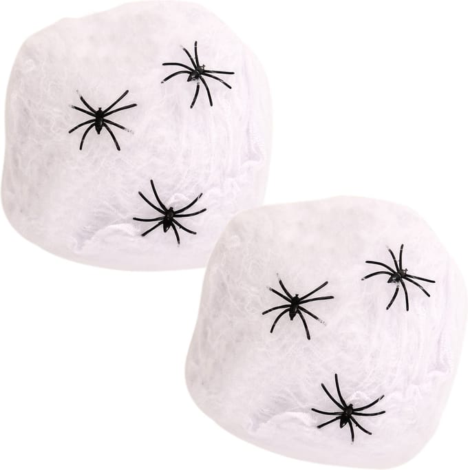 Horror spinnenweb met spinnen - 2x - wit - 20 gr - Halloween decoratie