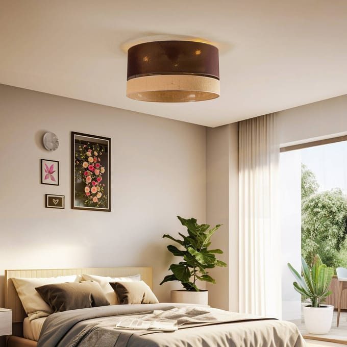 Euluna Levo plafondlamp, Ø60cm, jute/donkerbruin