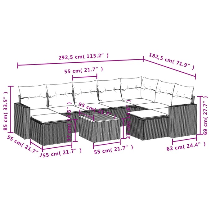 vidaXL - 10-delige - Loungeset - met - kussens - poly - rattan - beige
