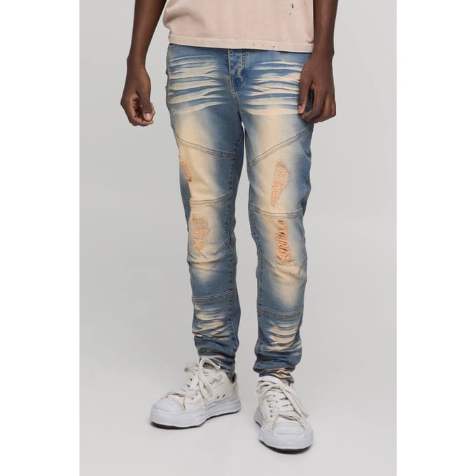 Skinny Stretch Zwaar Gebleekte Gescheurde Jeans | Bleach Wash | Size 36R