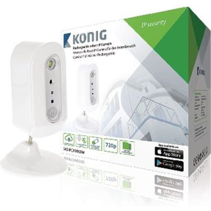 Konig - SAS-IPCAM300W HD IP Camera Binnen 720P Oplaadbaar Wit/Zilver