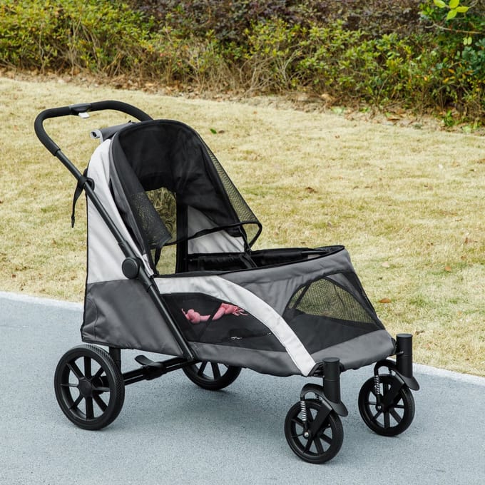 MODFU - Hondenbuggy - Inklapbaar - Met Netvensters En Opbergtas - Voor Wandelen - Polyester - Donkergrijs