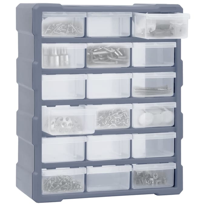 vidaXL - Organiser - met - 18 - medium - lades - 38x16x47 - cm