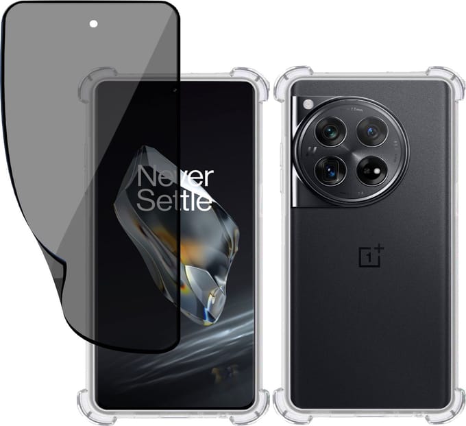 Hoesje + Privé Screenprotector geschikt voor OnePlus 12 – Privacy Folie- Case Transparant