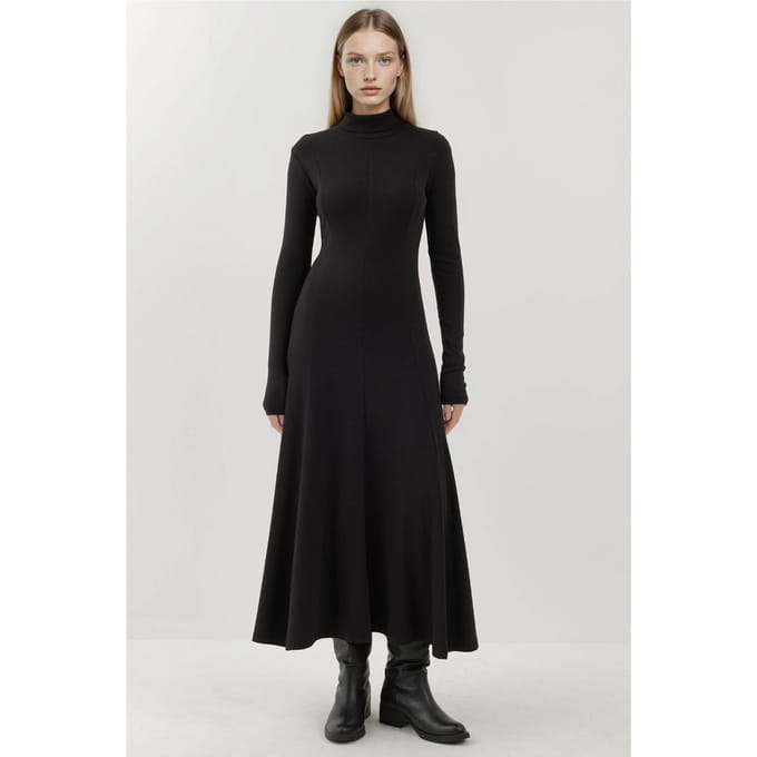 Textuur Half Turtleneck Maxi-jurk