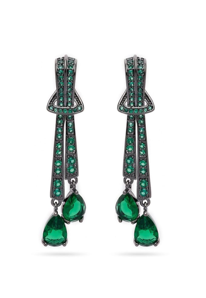 AVANT-GARDE PARIS Dangle earrings - groen met emerald-cut stenen - 1 stuk - rhodium plated en post en back sluiting