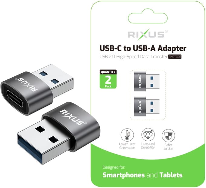 Rixus USB-C To USB-A OTG Adapter Space Gray (2-Pack)