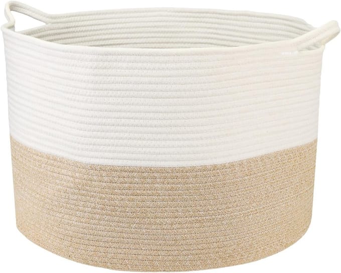 XXL Ronde Wasmand Katoen met Handvatten 55x35 cm Wit-Bruin