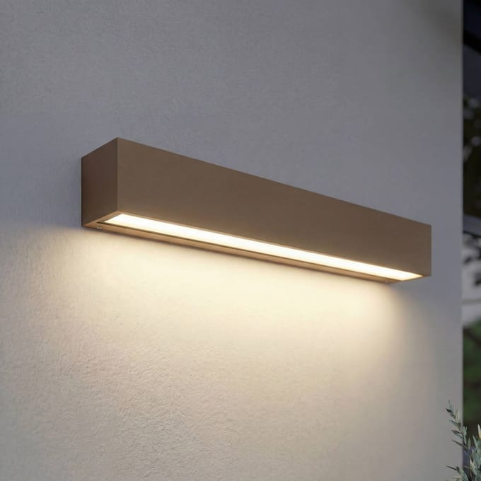 Lucande LED buiten wandlamp Lengo, 50 cm, bruin, naar beneden gericht, 3000 K