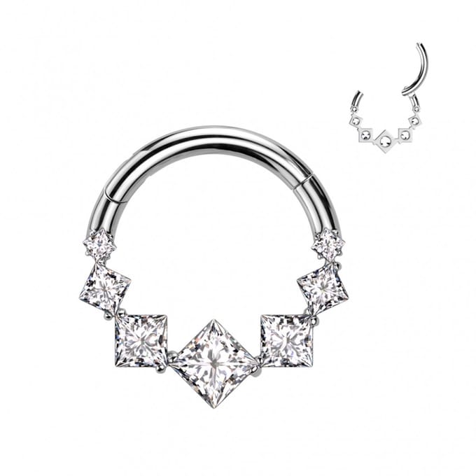 Piercing titanium 7lined square clicker 1.2X8 - zilver wit - LMPiercings