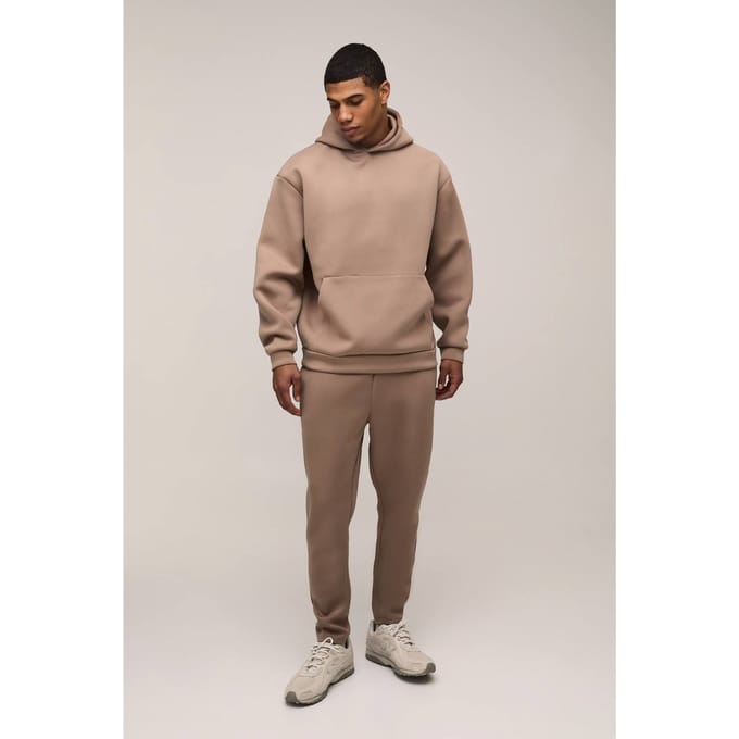 Oversized Gebonden Scuba Capuchon Afgekorte Jogger Trainingspak | Taupe | Size Medium