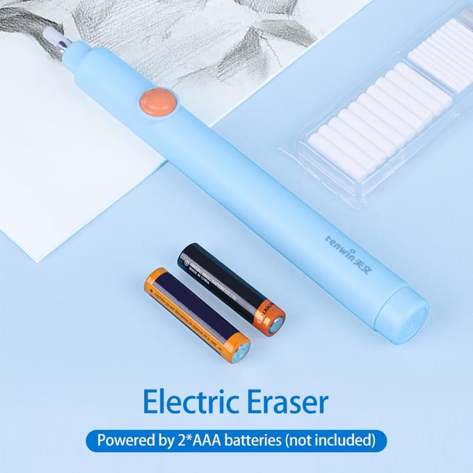 Tenwin – gommes à crayon électriques rechargeables, avec 20 recharges de gomme, commande à un bouton gris