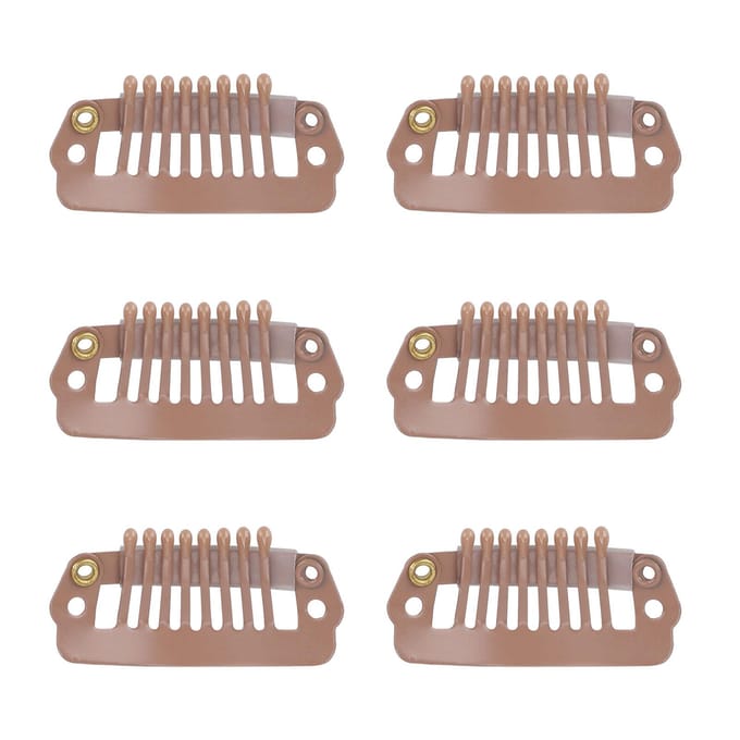 50pcs 8 Pointes 8 Dents Peignes Clips à Pression pour Perruque Clips à Pression en Acier Inoxydable avec Poignées en Caoutchouc pour Cheveux marron clair