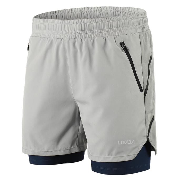 Lixada Heren 2 in 1 hardloopshort Sneldrogend Ademend Actieve trainingsoefening Jogging Marathon S white
