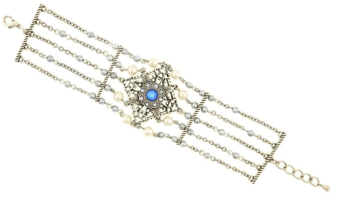 Behave Dames luxe parel armband zilver-kleur vintage 20 cm