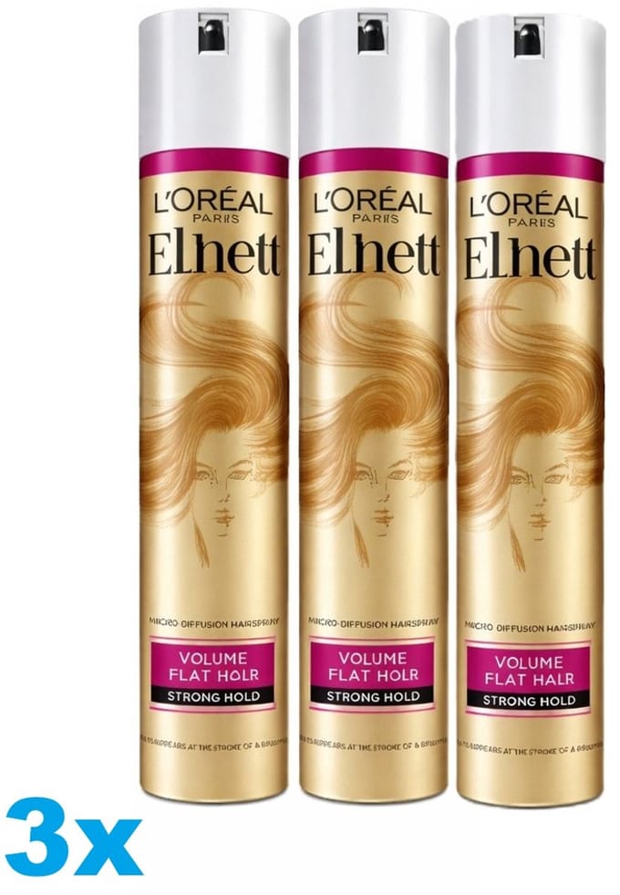 L'Oréal Paris Elnett Volume Hairspray Strong Hold – 3 x 250 ml – Micro-Diffusion – 3 Stuks