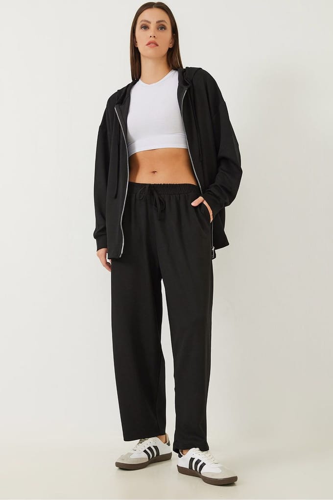 Hooded Lange Sweatshirt en Wijde Leggings Twee-Piece Set