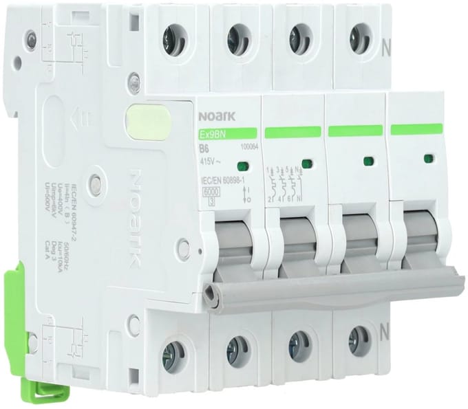 Noark installatieautomaat 3-polig+nul 6A B-Kar (Ex9BN 3PN B6)